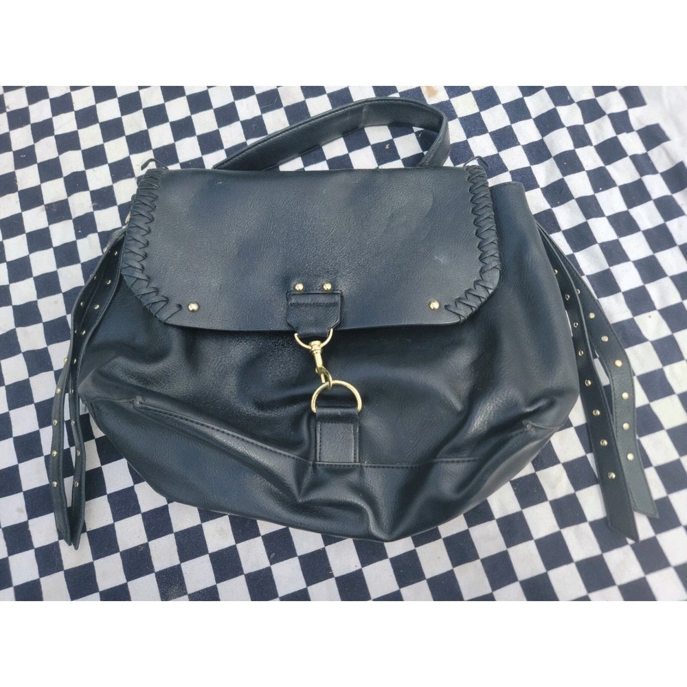 Steve Madden Black Faux Leather Hobo Satchel Bag Gold Stud‎ Handles No Strap